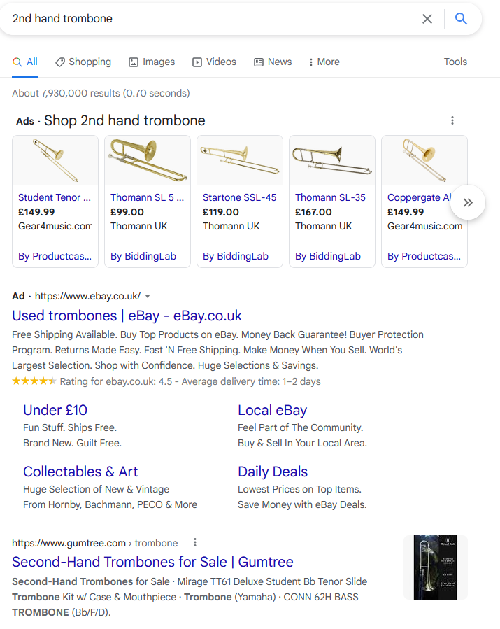 PPC within SERPs example