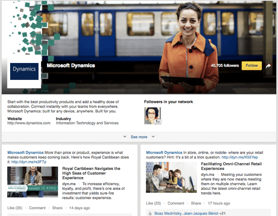 LinkedIn Showcase Page example